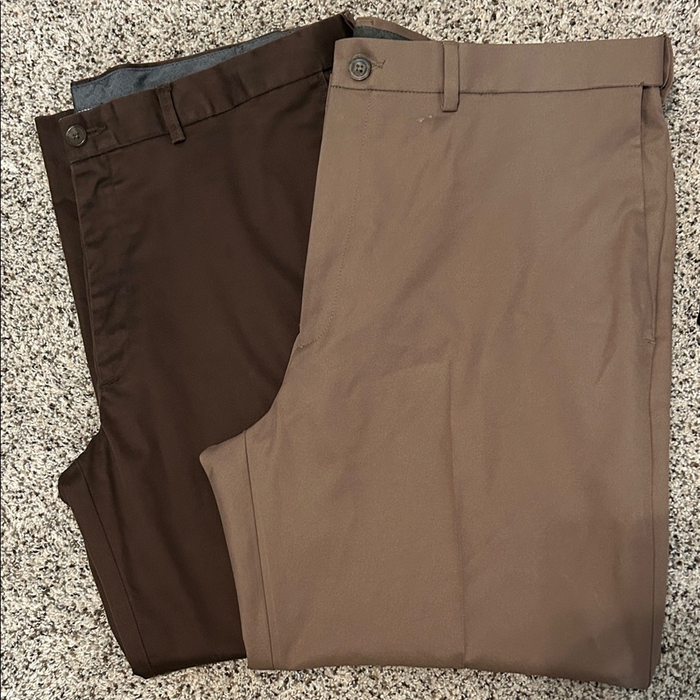 Bundle of 2 Haggar Men's Dark Brown and Tan Chinos